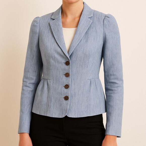 4 Rebecca Taylor TAILORED Peplum Linen Blend Blazer Jacket Light Blue - Picture 1 of 14